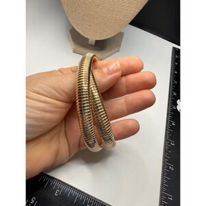 Vintage Gold Tone Gas Pipe Omega Snake Chain Double Wrap Bracelet Tubogas 15in
